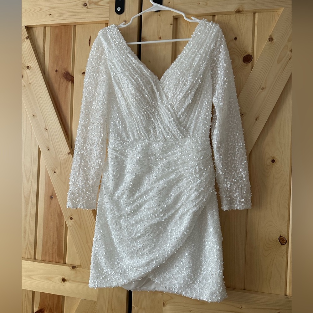 Stella Couture White Bridal Sequin Dress